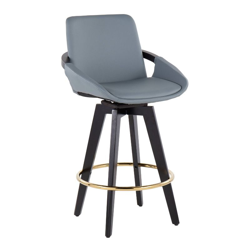 Set of 2 Cosmo PU Leather/Metal/Wood Counter Height Barstools Black/Gold/Gray - LumiSource: Swivel, Upholstered, 250lb Capacity