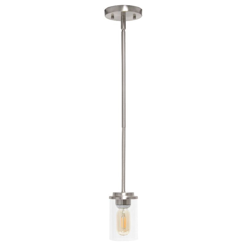 1-Light 5.75" Minimalist Industrial Farmhouse Adjustable Hanging Clear Cylinder Glass Pendant Metallic Silver - Lalia Home: UL Listed, E26 Base