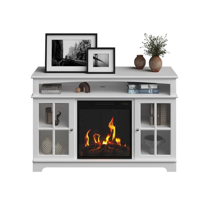 TV Stand with Electric Fireplace Fits TVs up to 50-Inches - Media Console with Storage Cabinet, Adjustable Heat, and LED Flames by Northwest (White)