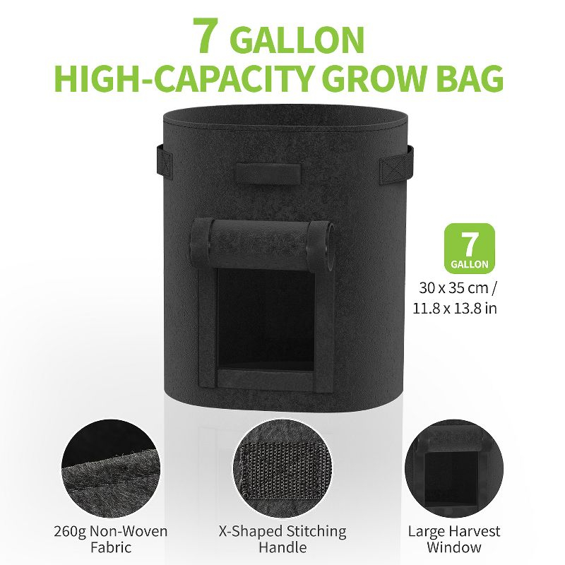 Garnen 4 Pack 7 Gallon Garden Potato Grow Bags, Fabric Grow Bags for Outdoor and Indoor,Indoor Planters with Harvest Window - Black
