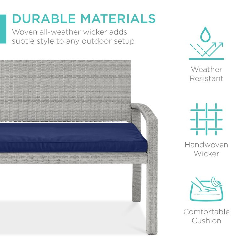 Best Choice Products 2-Person Outdoor Wicker Bench Garden Patio Porch Furniture w/ 700lb Capacity - Gray/Navy