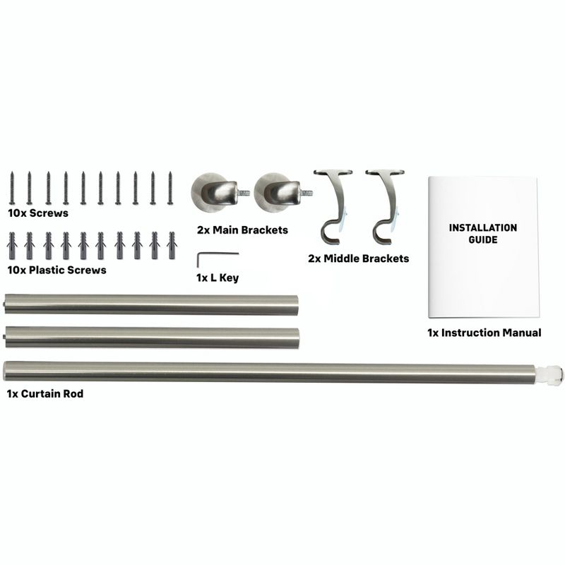 HLC.ME Wrap Around Darkening Adjustable Curtain Rod and Bracket Set for Heavier Drapes - Sturdy Pipe 1 in Diameter - Silver Gloss, 48" to 86" Inches