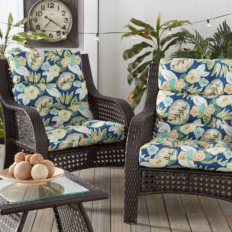 Kensington Garden 2pc 24"x22" Floral Outdoor Seat and Back Chair Cushion Set Marlow: Water & Stain Resistant, Reversible
