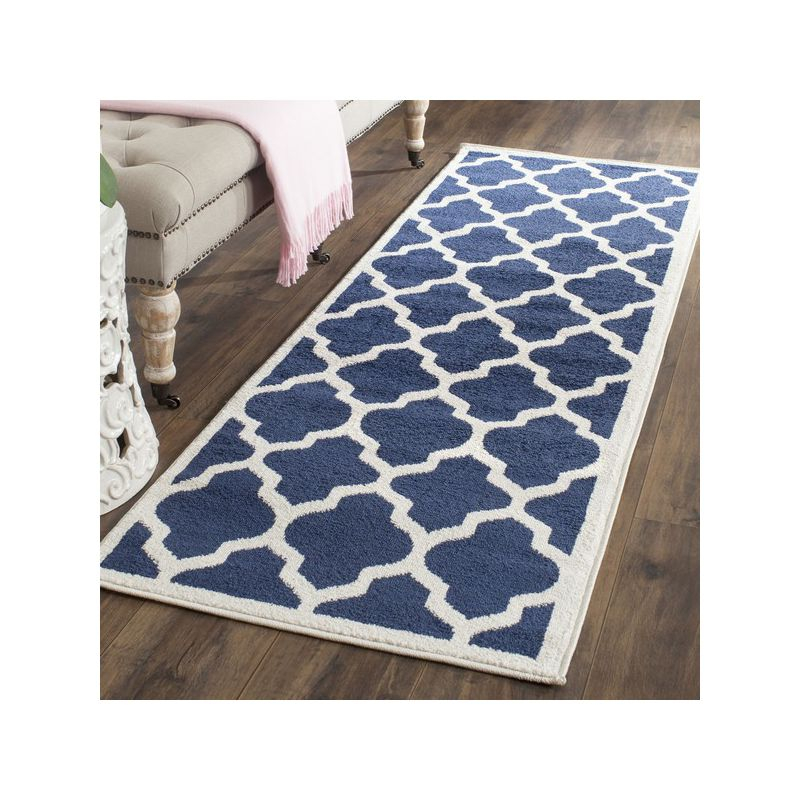 Amherst AMT420 Power Loomed Indoor Runner Rug - Navy/Beige - 2'3"x11' - Safavieh