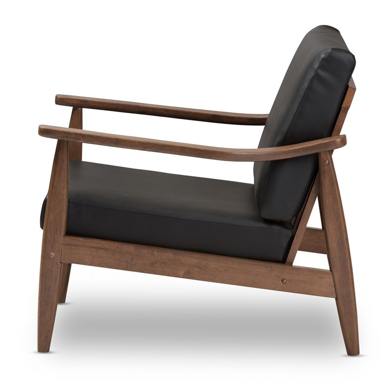 Venza Mid Century Modern Walnut Wood Faux Leather Lounge Chair Black - Baxton Studio: Indoor Armchair, Rubberwood Frame