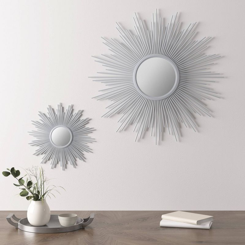 29.5" Round Dia Fiore Sunburst Decorative Wall Mirror Silver - Madison Park: Chic Luxe Metallic Flair