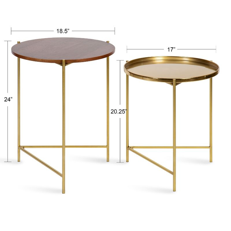 Kate and Laurel Ulani Round Wood Nesting Table, 2 Piece, Walnut Brown and Gold