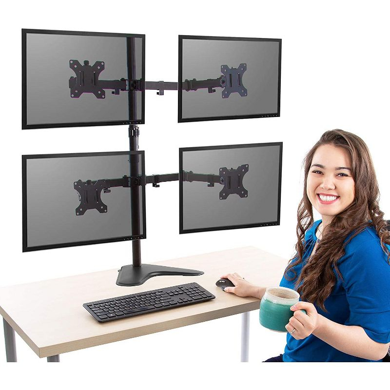 Quadruple Monitor Mount  Freestanding Monitor Arm with 4 Adjustable VESA Mounts  Black  Stand Steady
