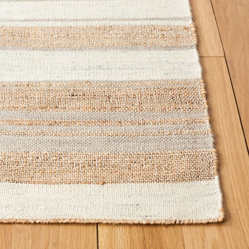 Highland Dunes Grice Hand Woven Jute/Wool Striped Rug in Natural/Ivory