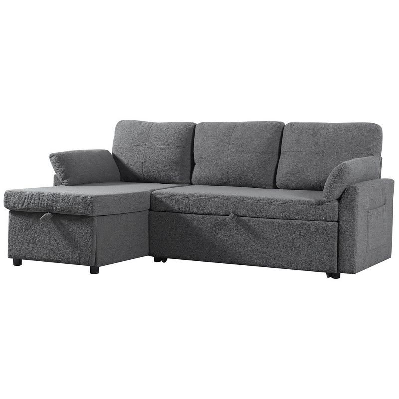 84.2" Sleeper Sofa Bed,Pull Out Sofa Bed with Storage Chaise L Shape Sectional Sofa Bed in Gray