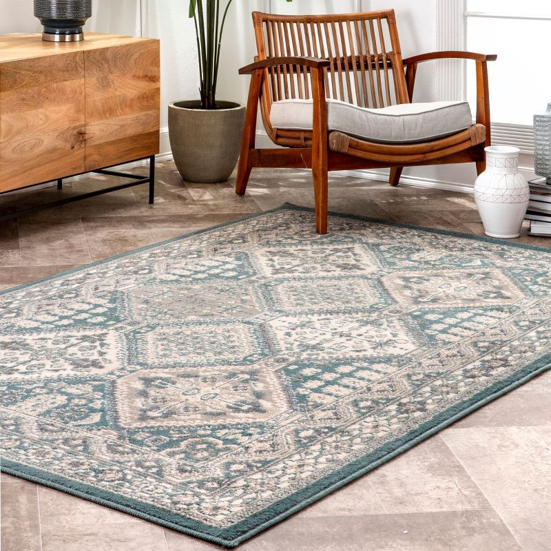Nuloom 5x8 Becca  Tiled Indoor Area Rug, Blue, Faded Transitional Design, Stain Resistant, BedroomLiving Room, Kitchen,