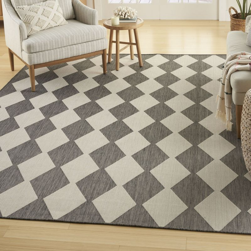 Nourison Positano 5' x 7' Charcoal Diamond Modern Flatweave Indoor/Outdoor Rug