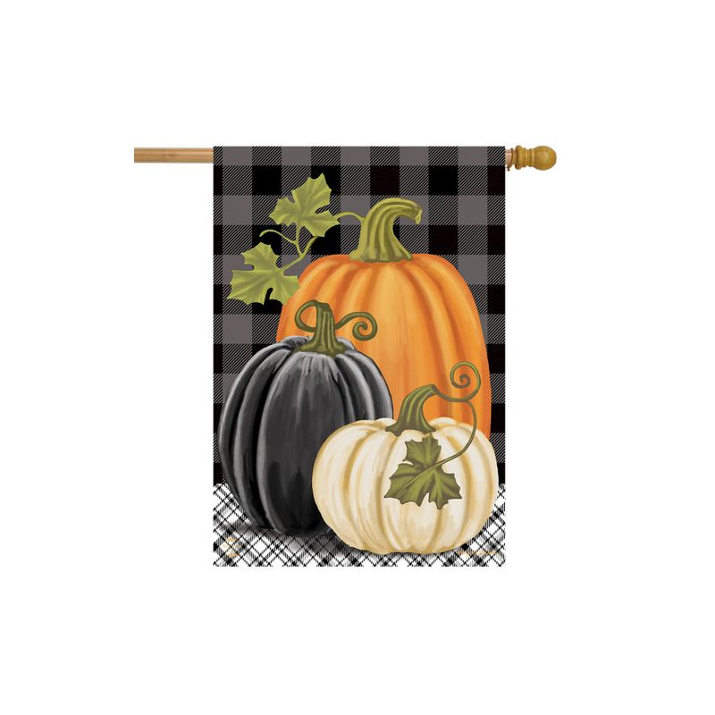 Checkered Pumpkins Autumn House Flag Primitive Fall 28" x 40" Briarwood Lane