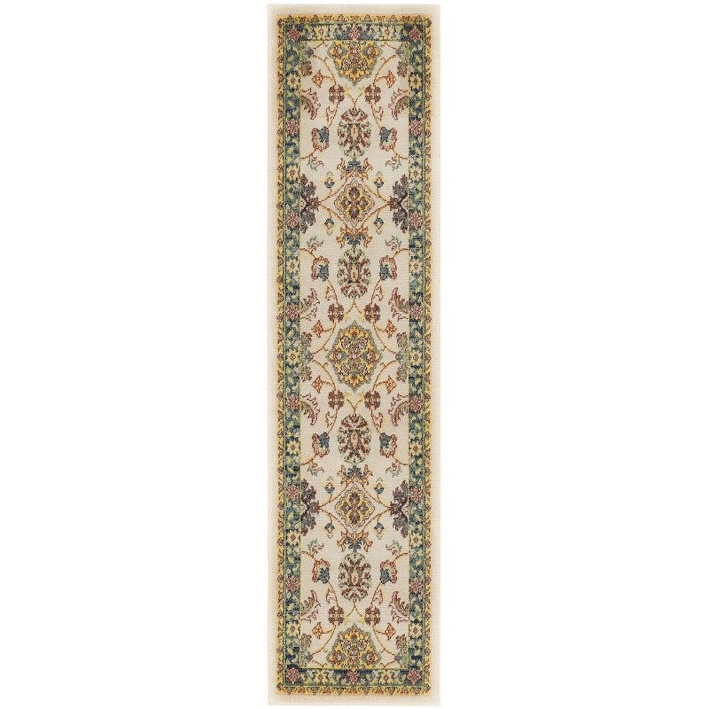 Nourison Essentials Floral Persian Indoor Outdoor Rug Ivory Gold 2'2" x 7'6"