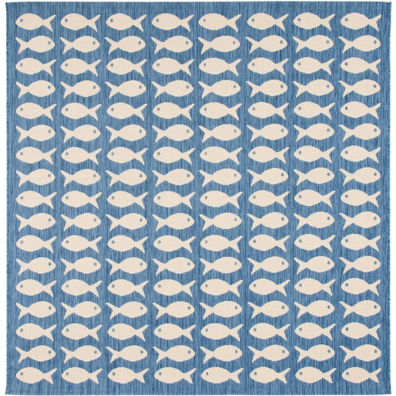 Courtyard CY6013 Power Loomed Indoor and Outdoor Area Rug - Blue/Beige - 4'x4' - Safavieh