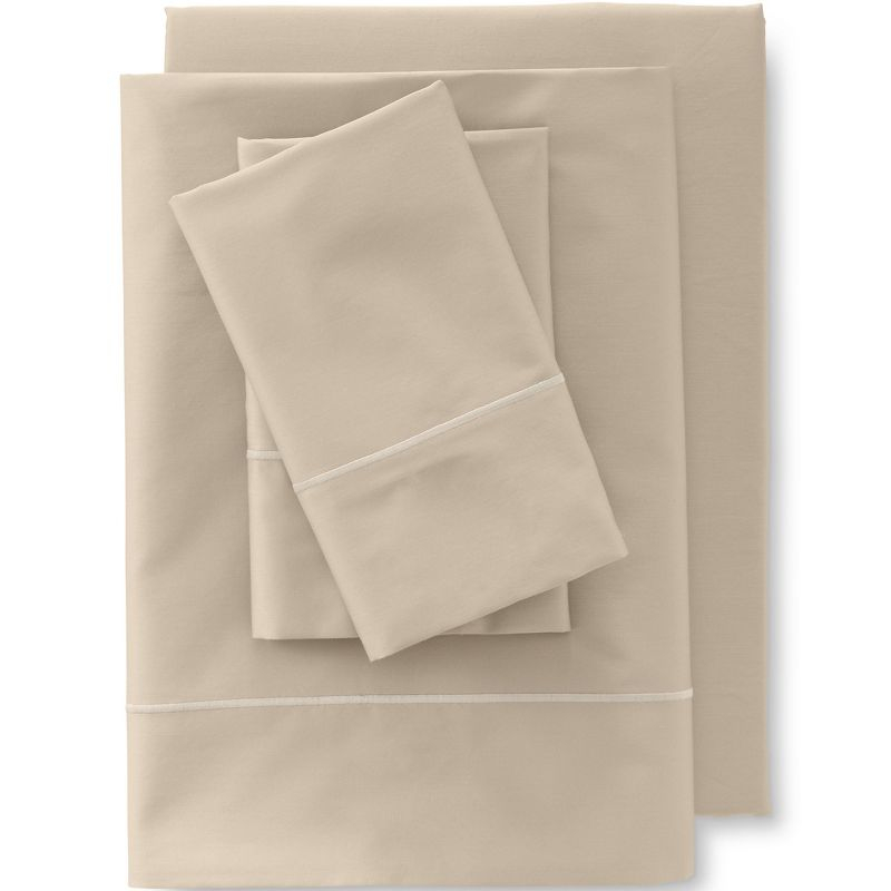 Lands' End 400 Thread Count Premium Supima Cotton No Iron Sateen Fitted Bed Sheet - Queen - Light Tan