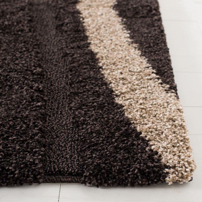 Florida Shag SG451 Power Loomed Indoor Area Rug - Dark Brown/Beige - 5'x5' Square - Safavieh