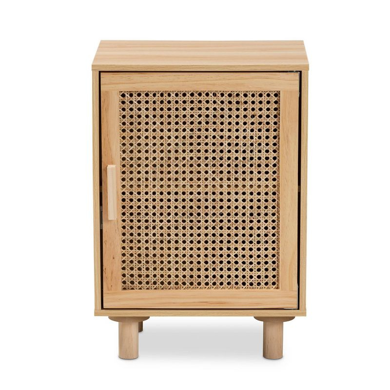 Maclean Rattan Wood 1 Door Nightstand Natural/Brown - Baxton Studio