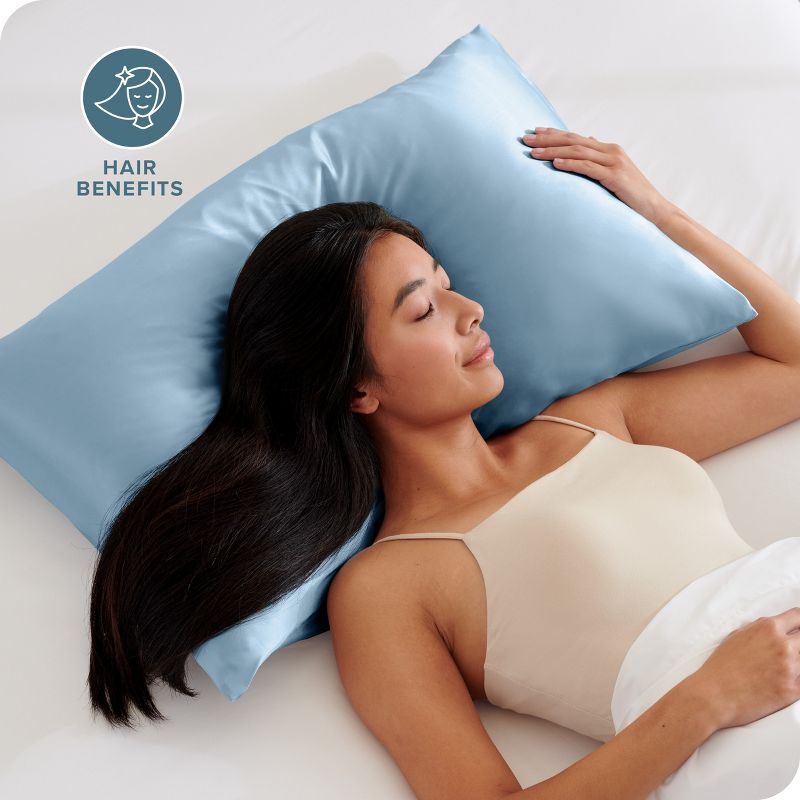 2 Pcs Standard - Envelope Light Blue Satin Pillowcase Set by Bare Home