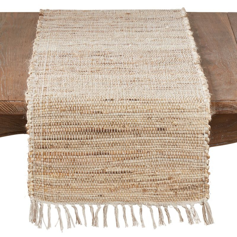 Saro Lifestyle Long Table Runner With Jute Chindi Design, 16"x72", Beige