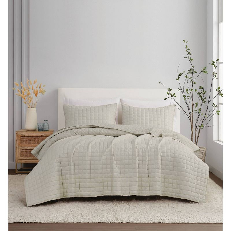 Brooklyn Loom 3pc Full/Queen Flax Linen Quilt Set Natural