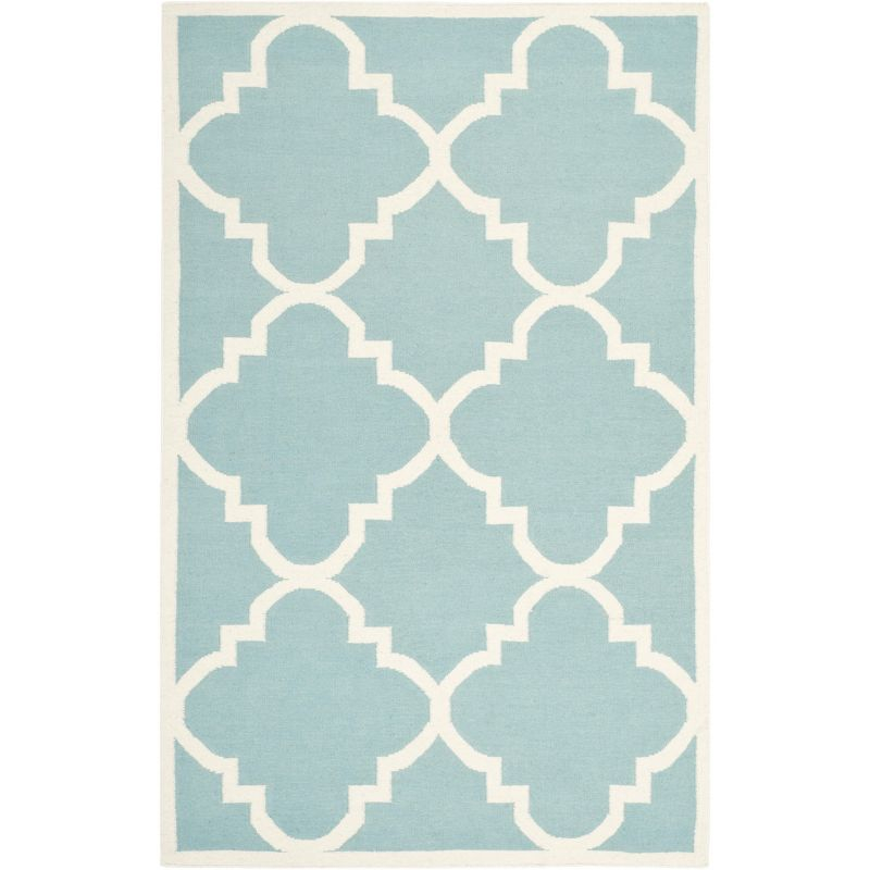 Dhurries DHU633 Hand Woven Area Rug - Light Blue/Ivory - 5'x8' - Safavieh.