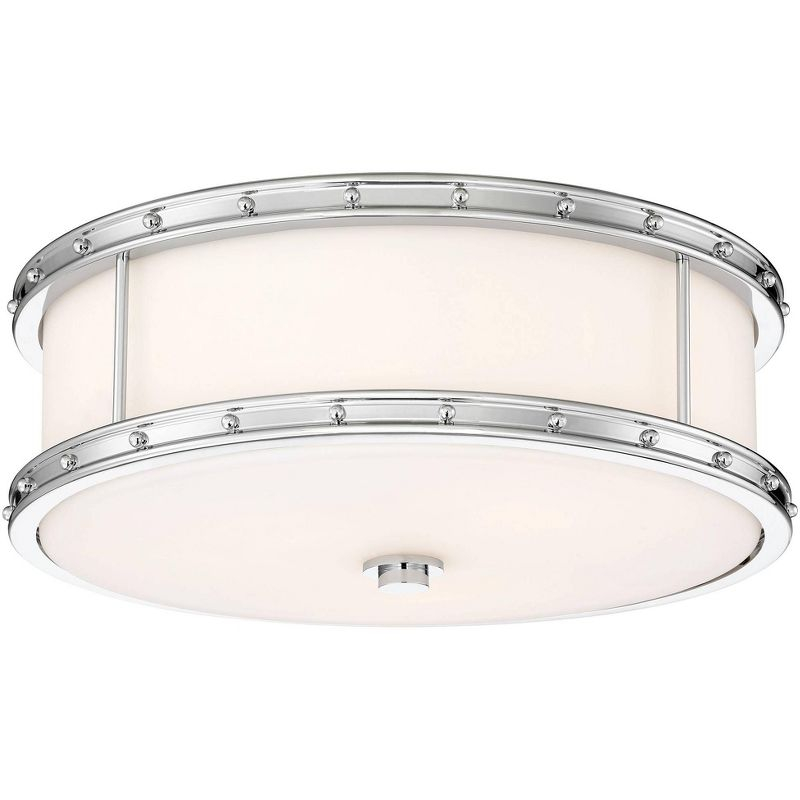 Minka Lavery Modern Ceiling Light Flush Mount Fixture 15 1/2" Chrome LED Etched Opal Glass Shade for Bedroom Kitchen Hallway House