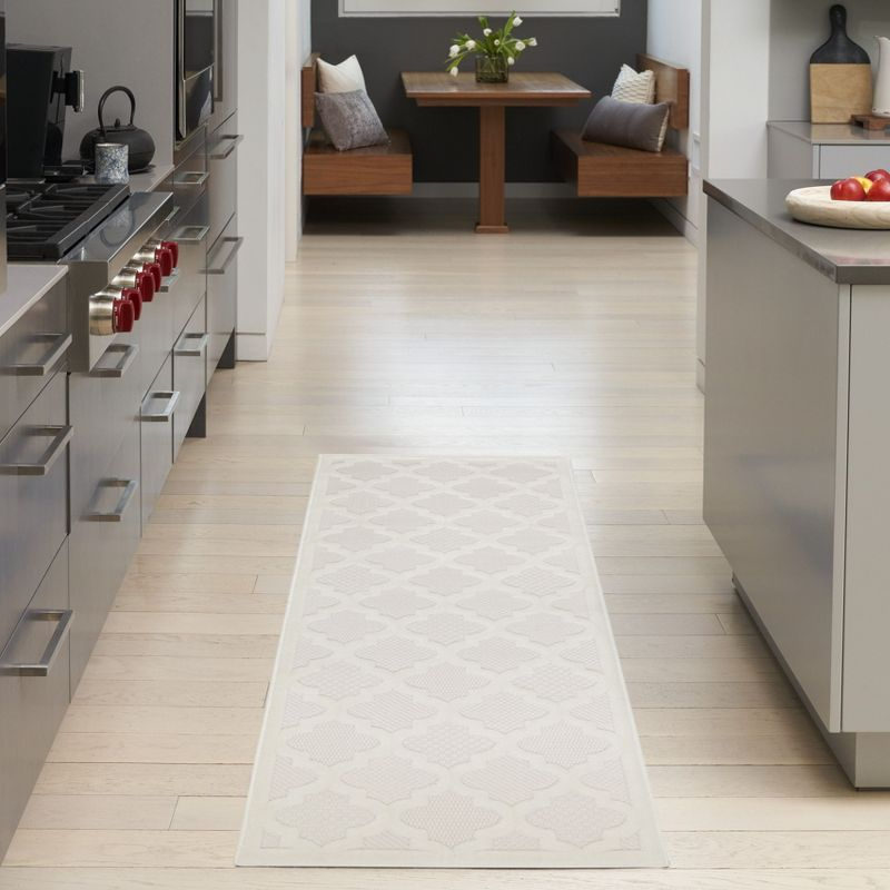 Nourison Trellis Outdoor Runner Rug Ivory White 2' x 6'