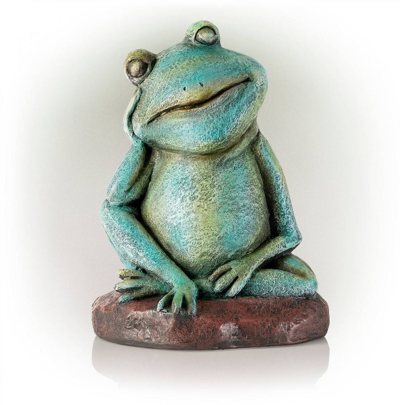 15" Magnesium Oxide Pensive Frog Statue - Alpine Corporation: Garden Decor, Zen722 Collection