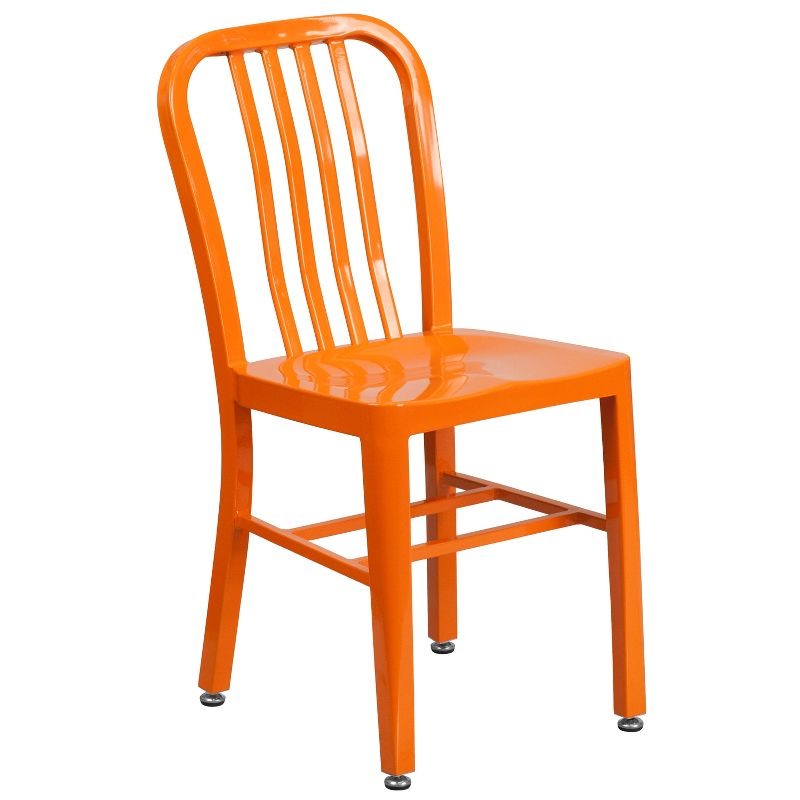 Flash Furniture Commercial Grade 24" Round Orange Metal Indoor-Outdoor Table Set with 2 Vertical Slat Back Chairs