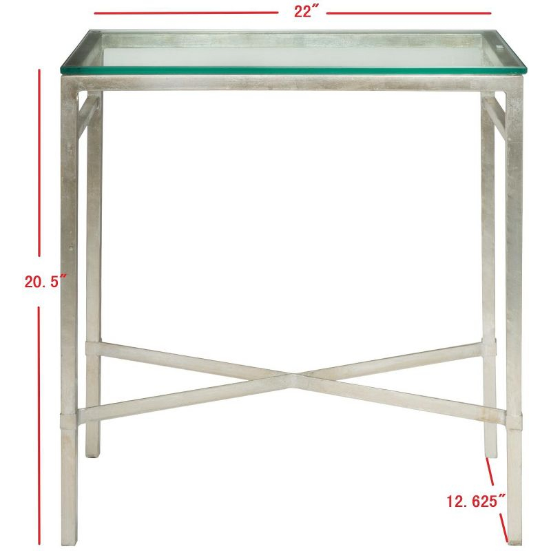 Viggo Antique Silver Glass Side Table - AMH8300B - Silver/Glass - Safavieh Couture