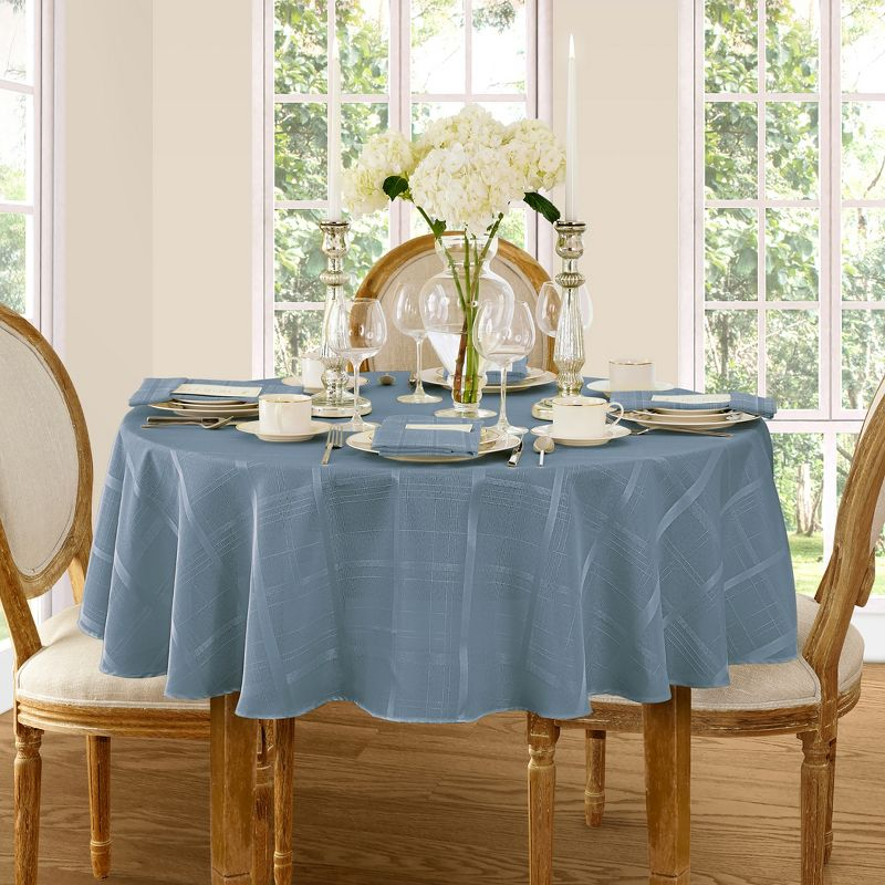 Elegance Plaid Stain & Water Resistant Tablecloth - 90" Round - Blue Shadow - Elrene Home Fashions