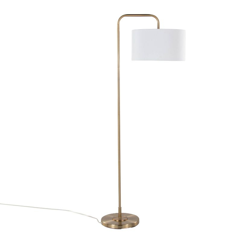 LumiSource Puck 63.75" Contemporary Metal Floor Lamp in Gold Metal from Grandview Gallery: Arc Design, White Drum Shade, UL Listed