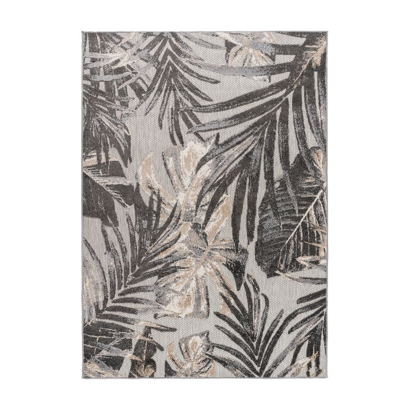World Rug Gallery Floral Leaves Indoor/Outdoor Area Rug - Gray 7'10" x 10':  Weather-Resistant,  Low Pile,  Patio Rug