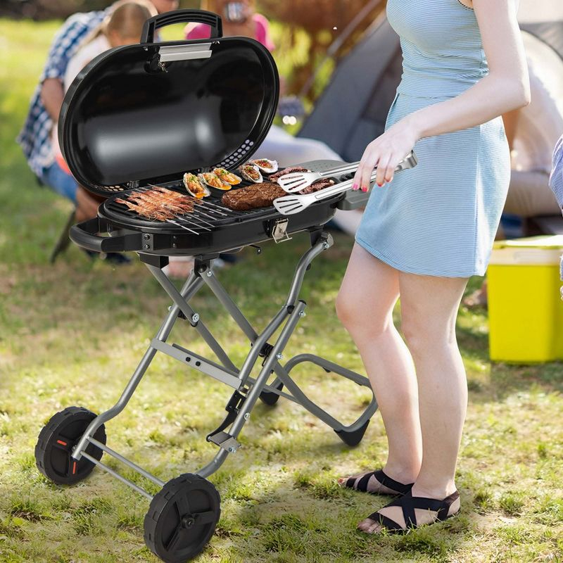 Costway Portable Propane Grill Folding Gas Grill Griddle with Wheels & Side Shelf