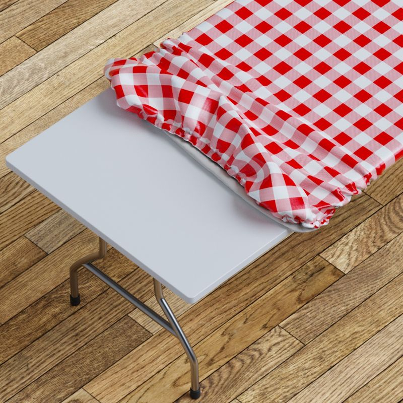 Tablecover -Fitted With Elastic, Vinyl With Flannel Back, Fits For Table 72"x 30" Rectangle, Checked Red Design, by SORFEY
