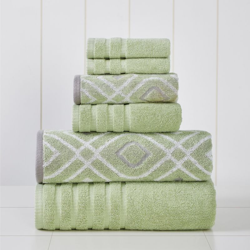 Modern Threads Oxford 6-pc Yarn Dyed Jacquard/Solid Towel Set, Green