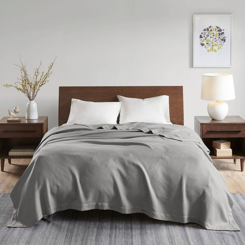 Madison Park Twin Textured Cotton Blanket Gray: Madison Park Waffle Weave, Machine Washable, OEKO-TEX Certified
