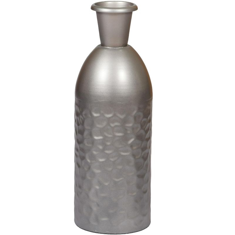 Uniquewise Modern Decorative Iron Hammered Tabletop Centerpiece Flower Vase, Gunmetal Grey 13.5 Inch