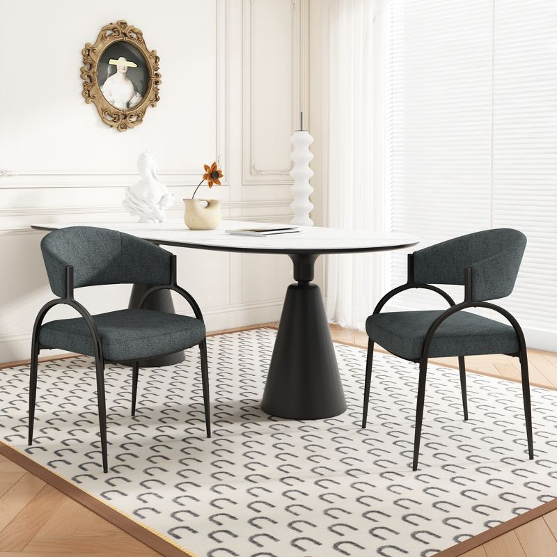 Christopher Knight Home Hayden Upholstered Armrest Dining Chairs with Metal Legs (Set of 2), Dark Green/Black