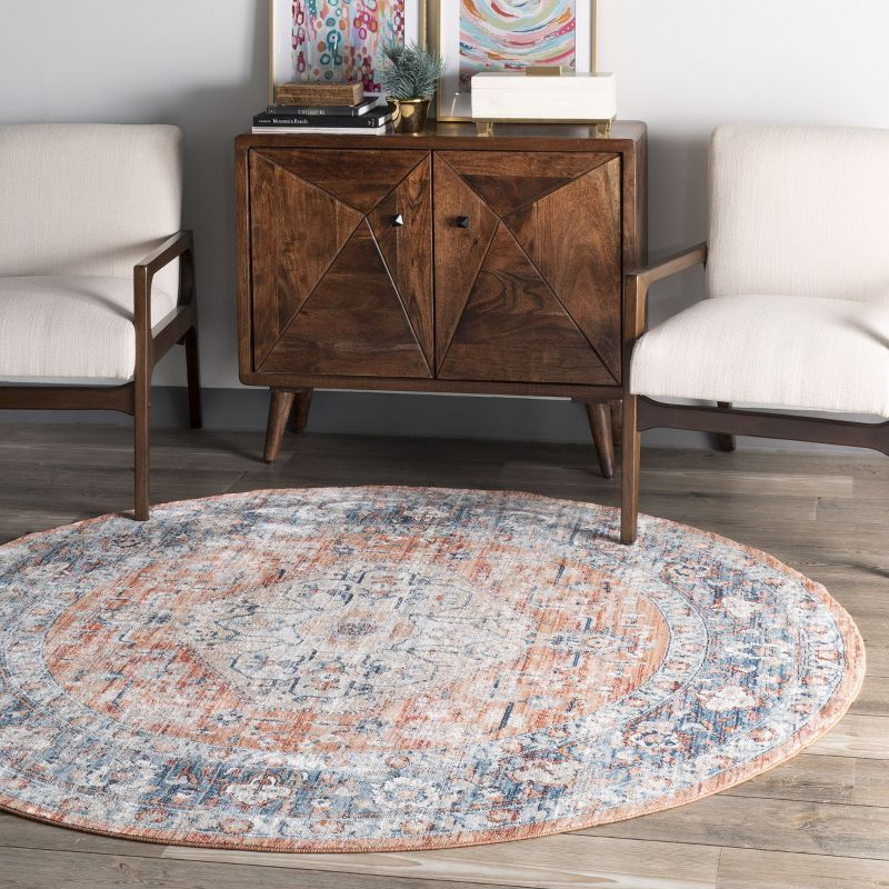 Nuloom Zara Medallion Oval 5x8 Indoor Area Rug for Living Room Bedroom Dining Room Kitchen, Rust/Blue