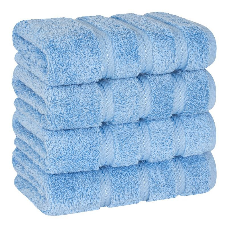 American Soft Linen 4 Pack Hand Towel Set, 100% Cotton, 16 inch by 28 inch, Hand Face Towels for Bathroom, Sky Blue