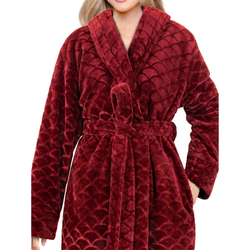 PAVILIA Short Robes for Women, Plush Soft Bathrobe Womens Lightweight, Fluffy Fuzzy Robe Knee Length, Shower Spa (Dark Red, Large-X-Large)