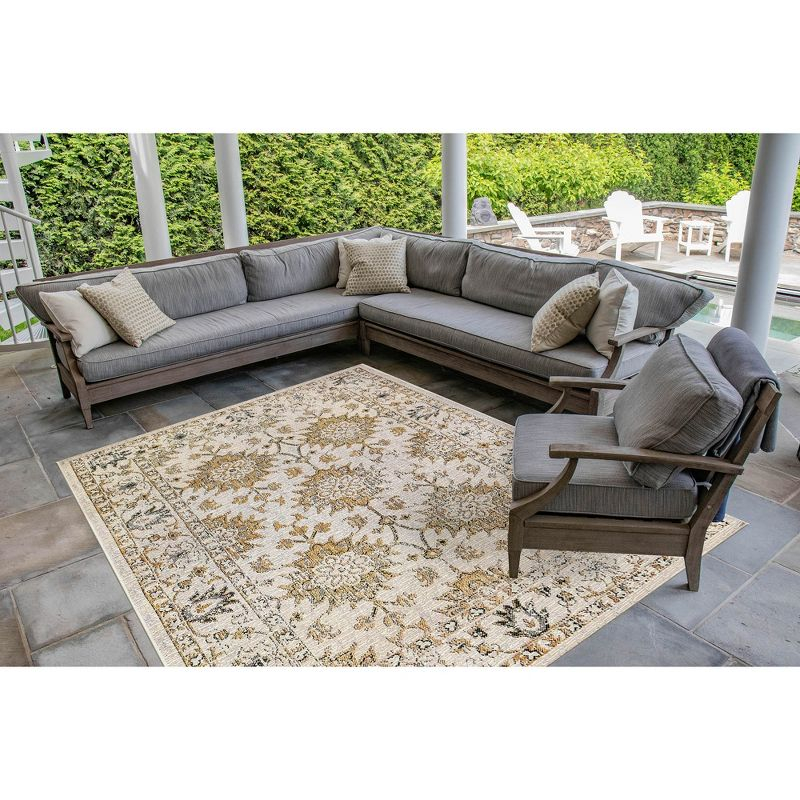 Liora Manne Carmel Vintage Floral Indoor/Outdoor Rug Sand 6'6" x 9'4"