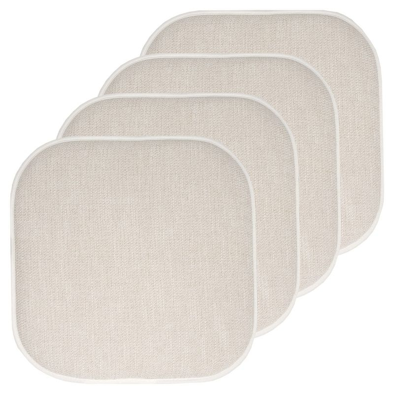 Alexis Memory Foam No Slip Back 16" x 16" Chair Pad Cushion, Linen/Beige, 4 Pack