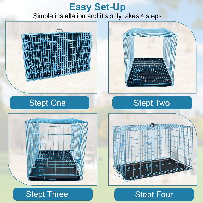 BestMassage 48 Inch Dog Crate Dog Cage Dog Kennel with Double Door Removable Tray & Handle Indoor Outdoor Pet Crate, Blue