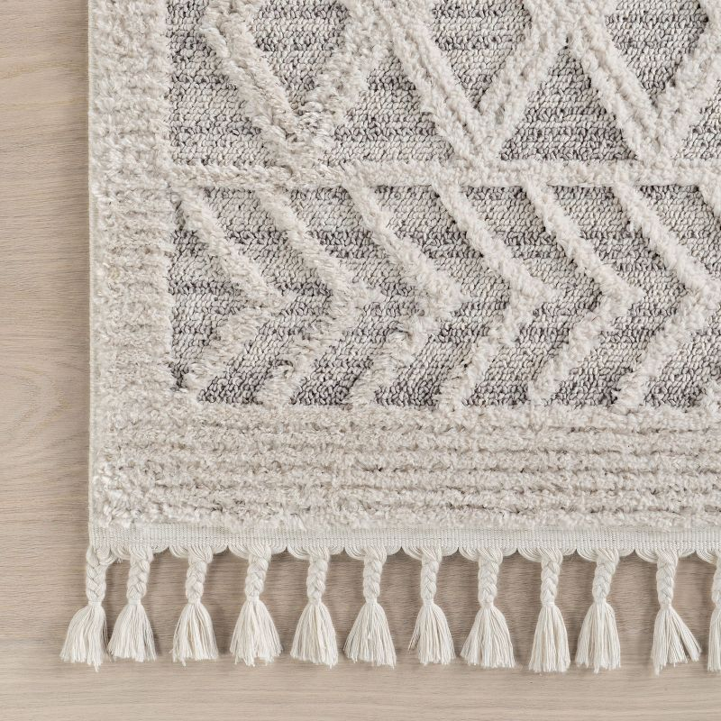 Nuloom 9x12 Ansley Moroccan Tassel Indoor Area Rug, Light Grey, Textured Bohemian Design, Plush High Pile, Stain Resistant, Bedroom, Living Room