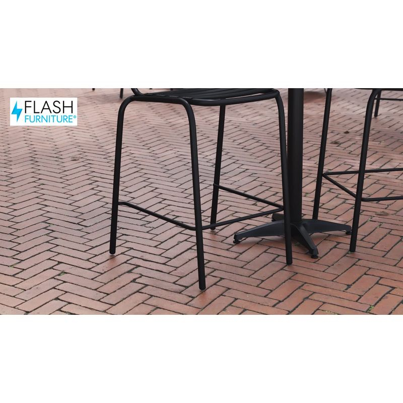 Flash Furniture Lila Commercial Black Metal Indoor-Outdoor Restaurant Bar Height Stool with Metal Triple Slat Back