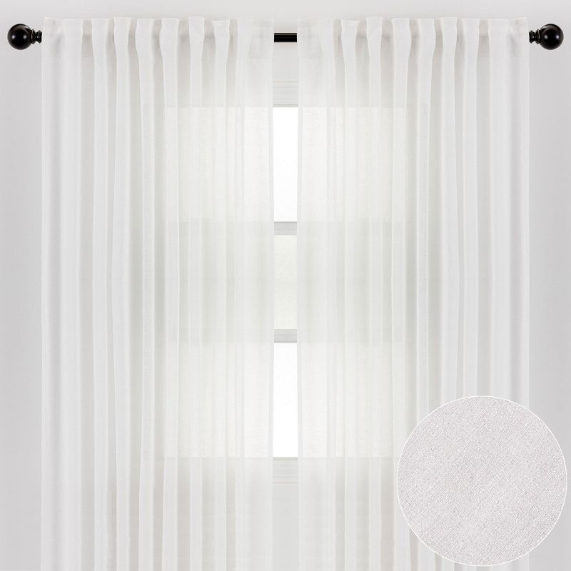 Chanasya 2pk Faux Belgian Flax Semi Sheer Window Curtain Panels - Set of 2 - 52 x 63 Inches Long - White