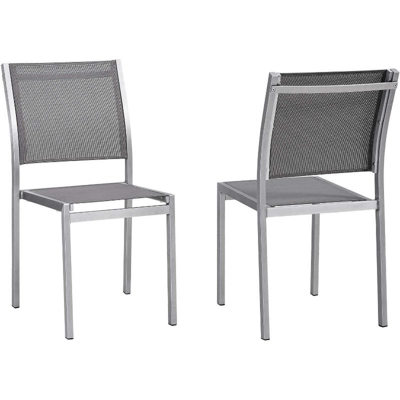 Modway Shore Side Chair Outdoor Patio Aluminum Set of 2 Silver Gray – Lightweight Stackable Dining Chairs with Weather-Resistant Build